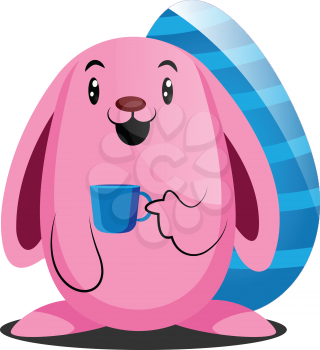 Pink Easter rabbit holding a cup illustration web vector on a white background