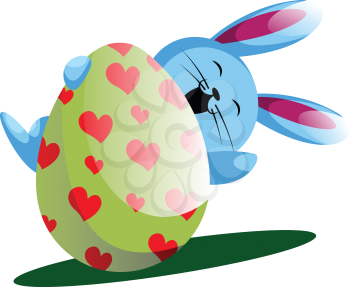 Blue bunny holding easter egg with painted hearts illustration web vector on a white background