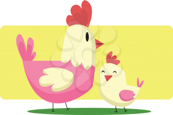 Chicken and a little chick Easter art illustration web vector on a white background