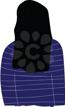 Back of a girl with long black hair and blue sweater with white strippes  vector illustration on white background 