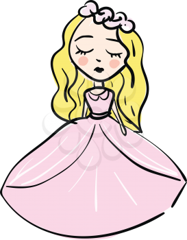 Simple cartoon of a blonde girl in pink wedding dress vector illustration on white background 