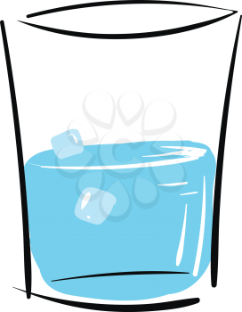 Simple vector illustration of a glass with water and ice cubes on white background 