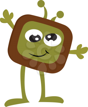 Goofy brown and green tv monster vector illustratiion on white background 