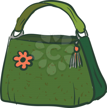 Green handbag with a pink flower vector illustration on white background 