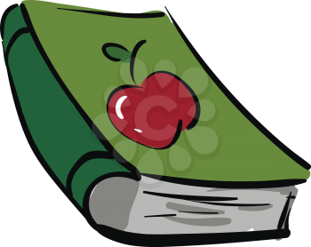 Green book with a red apple on vector illustration on white background 