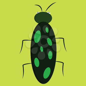 Dark green bug with light green dots vector illustration on white background 