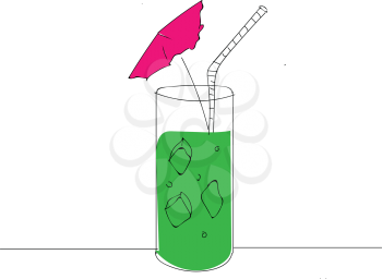 Green cocktail with pink umbrella and white straw vector illustration on white background 