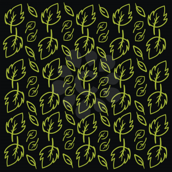 Green leaves texture on black background vector illustration with white frame 