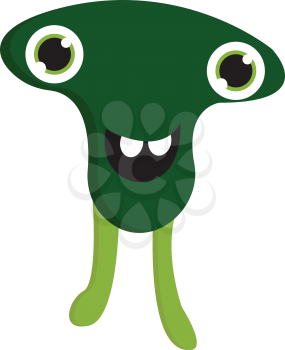Smiling green monster with green eyes vector illustration on white background 