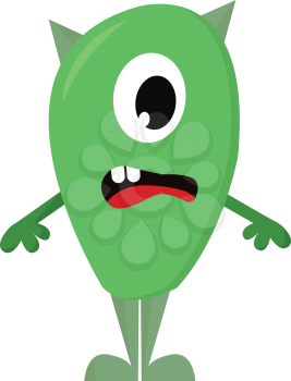 Suprised lime green one-eyed monster vector illustration on white background 