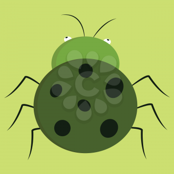 Cartoon of a green bug with black dots vector illustration on white background 