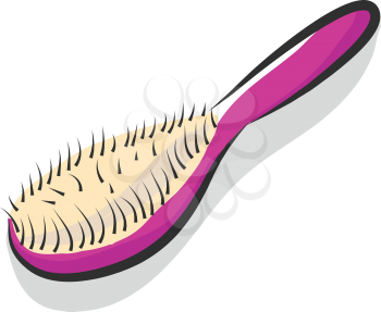 Simple vector illustration of a pink hairbrush on white bckground 