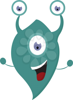 Happy turquoise monster with three eyes vector illustration on white background 