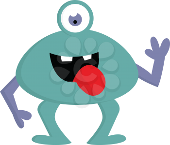 Happy blue one-eyed monster with violet arms and open mouth vector illustration on white background 