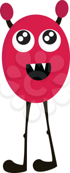 Happy pink monster with long black legs vector illustration on white background 