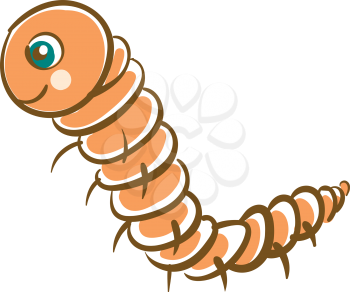 Cute light orange happy worm vector illustration on white background 