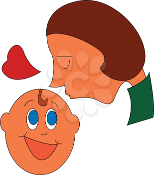 Mom gives her baby a kiss on his head  vector illustration on white background 