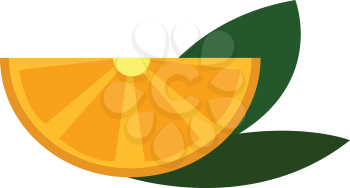 Yellow lemon slice with green leaves  vector illustration on white background 