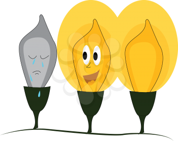 Happy shining light bulb and crying broke light bulb  vector illustration on white background 
