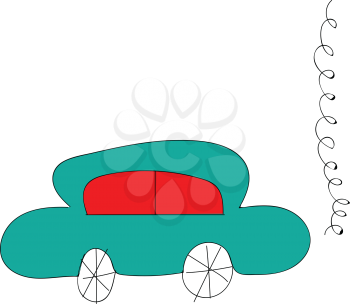 Simple vector illustration of a blue car with red windows on whiye background 