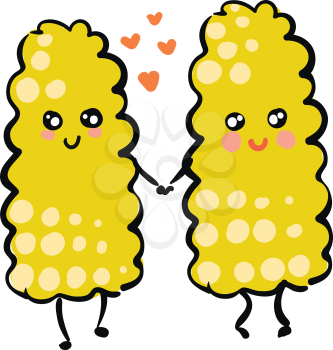 Two happy corns in love holding hands vector illustration on white background 