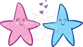 Baby pink and blue sea stars in love vector illustration on white background 