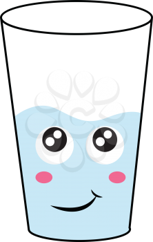 Glass of milk with cute eyes vector illustration on white background 