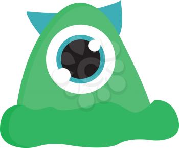 Green monster with one eye and blue horns vector illustration on white background 