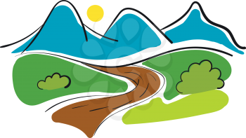 Simple panorama of a road and mountains vector illustration on white background 