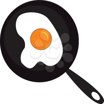 Black pan with egg inside vector illustration on white background 