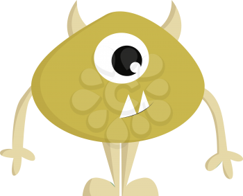 Yellow monster with one eye and horns vector illustration on white background 