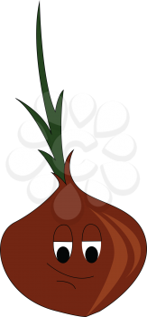 Onion with face and long leafs vector illustration on white background 