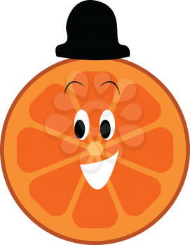 Happy faced orange slice with black hat vector illustration on a white background 