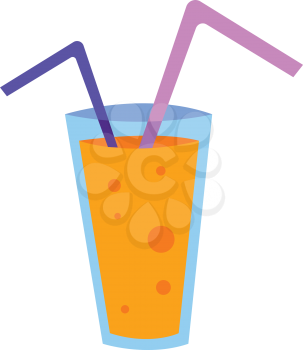 Glass of orange juice and two straws vector illustration on white background 
