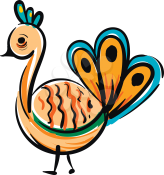 Simple colorful cartoon peacock vector illustration on white background 