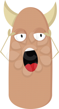 Beige monster with white horns and open mouth vector illustration on white background 