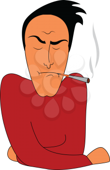 A man is smoking cigarette with a tensed expression on his face vector color drawing or illustration 