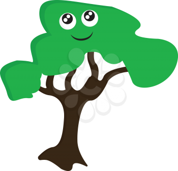 Tree with a face looking up illustration print vector on white background