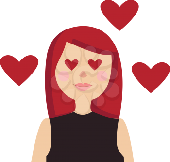 Red hair woman with heart eyes illustration color vector on white background