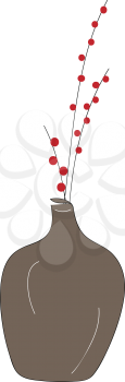 Vase with branch of little red flowers illustration color vector on white background