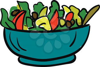 Bowl of vegan salad with fresh vegetables illustration color vector on white background