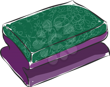 Purple and green dishwashing sponge illustration color vector on white background