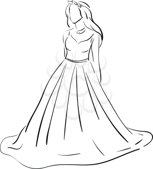 Sketch of a wedding dress illustration color vector on white background