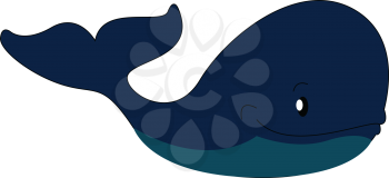 Big blue whale illustration print vector on white background