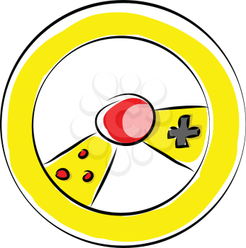 Yellow gaming wheel with controls illustration color vector on white background