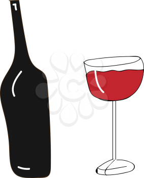 Bottle of red wine with wine glass illustration color vector on white background