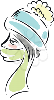 Woman in a winter hat and scarf illustration color vector on white background