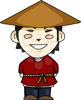 A farmer wearing a hat referred as peasant in Chinese vector color drawing or illustration 