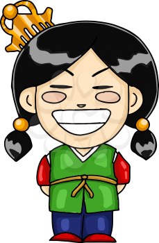 Figurine of a Chinese girl or princess with a crown in her head vector color drawing or illustration 