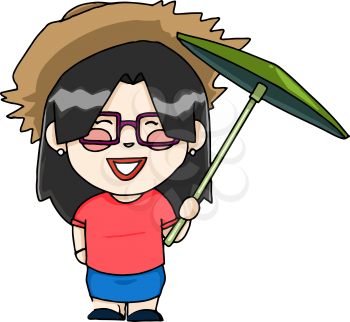 An Asian tourist with umbrella and sunglasses vector color drawing or illustration 